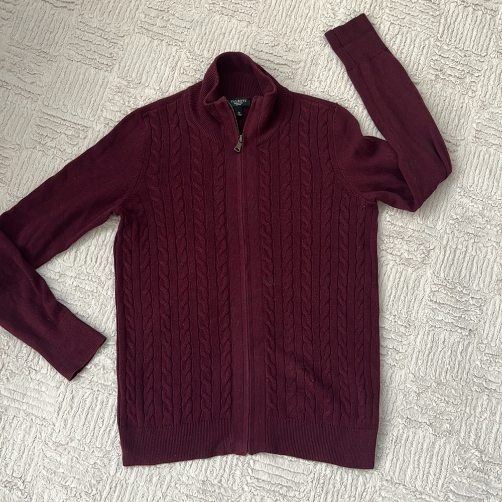Talbots full zipper cardigan cable knit front Size petite Small